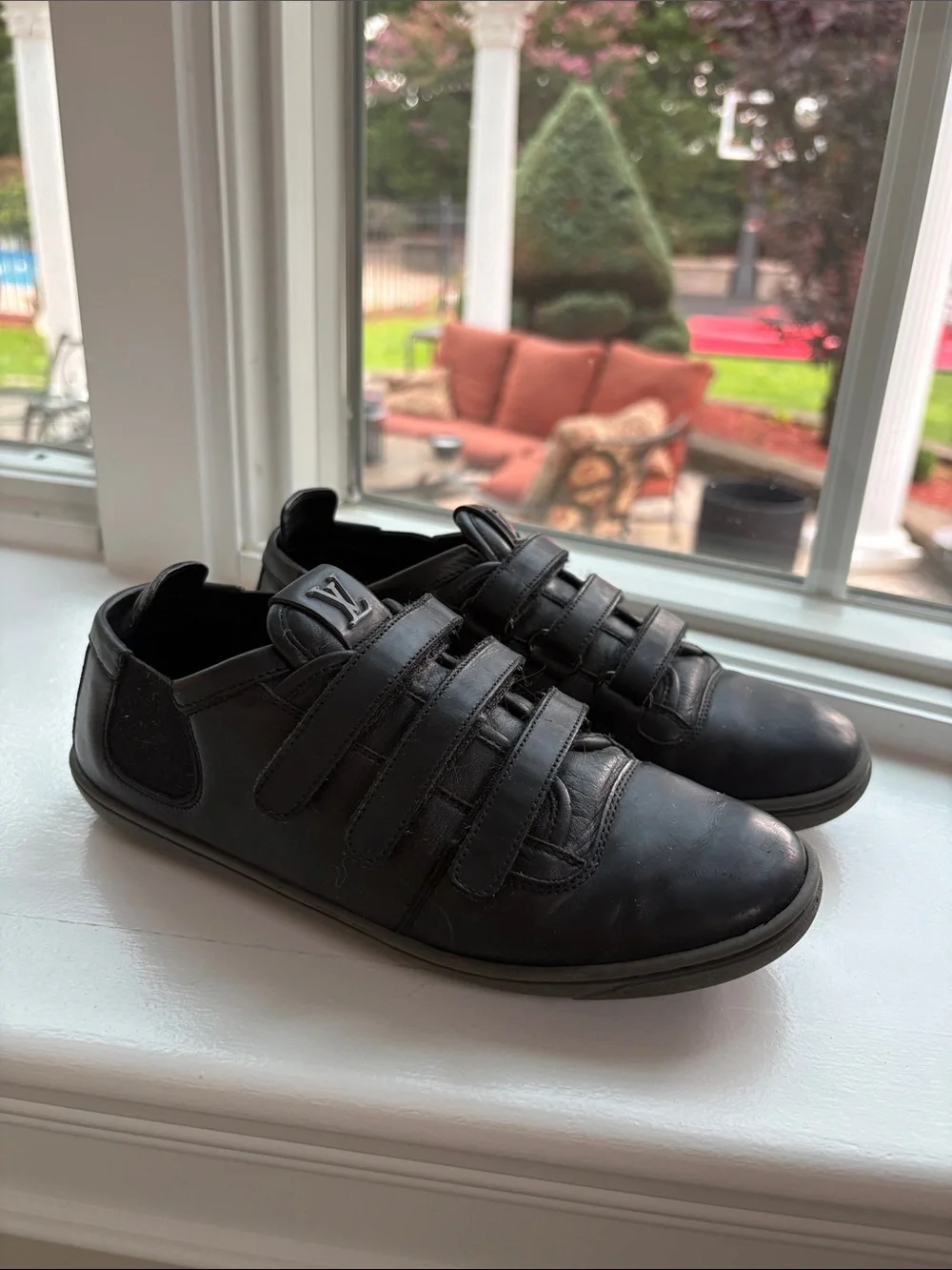 Vintage Louis Vuitton Black Leather Kids Velcro Strap Sneakers